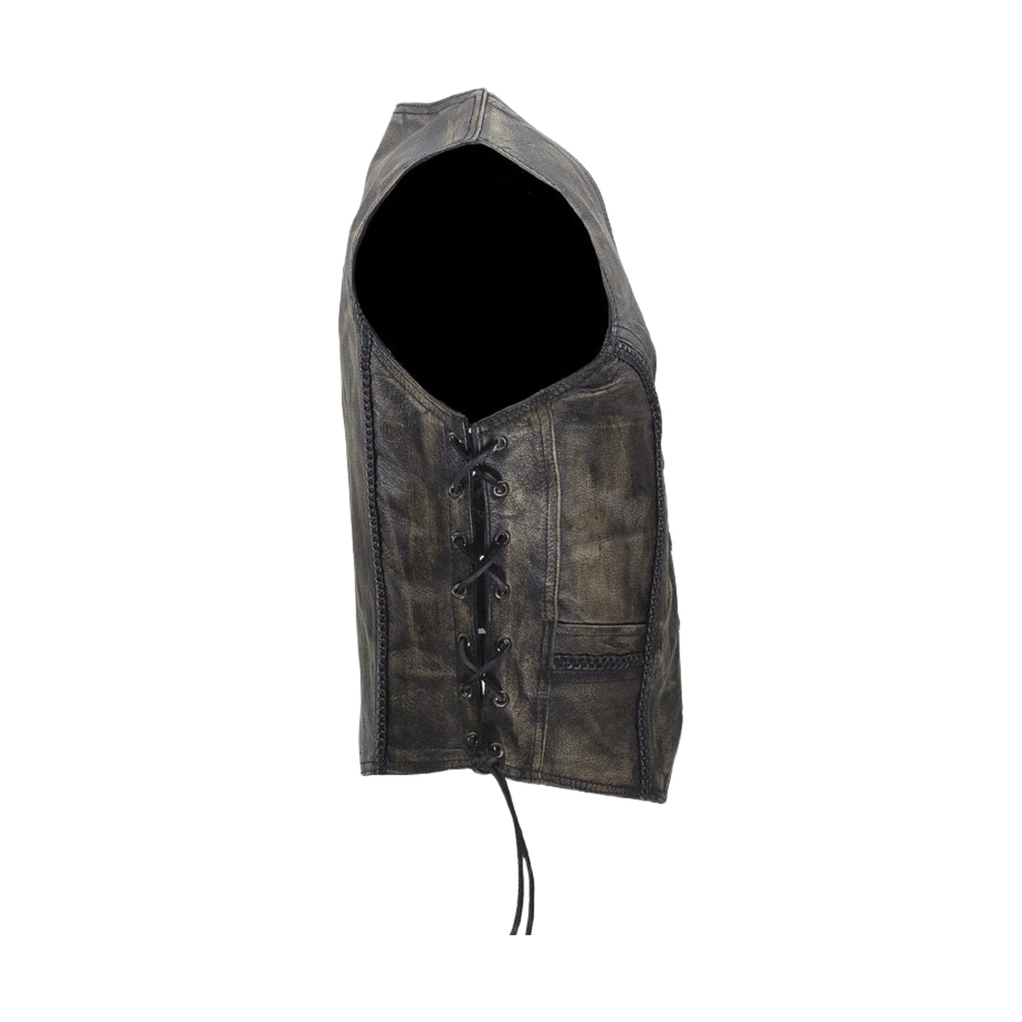 Dream Apparel Womens Longer Cut Distressed Brown Cowhide Leather Motorcycle Vest - Image 5