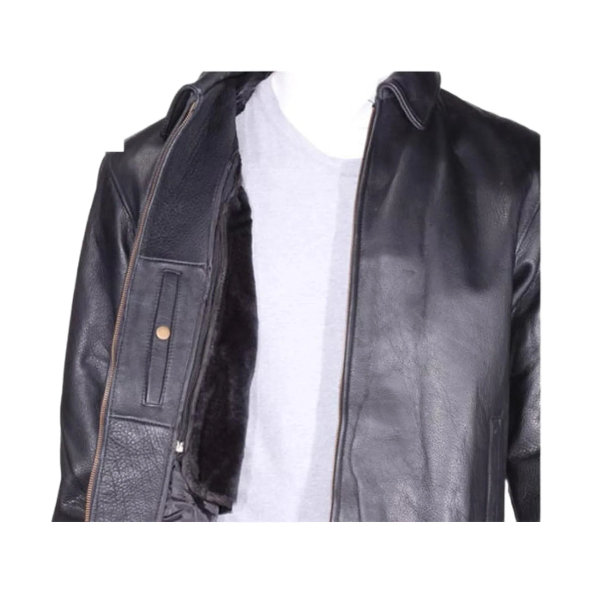 Mens Classic Leather Jacket Dream Apparel Heavy Duty Cowhide With Fur Lined Vest - Image 5