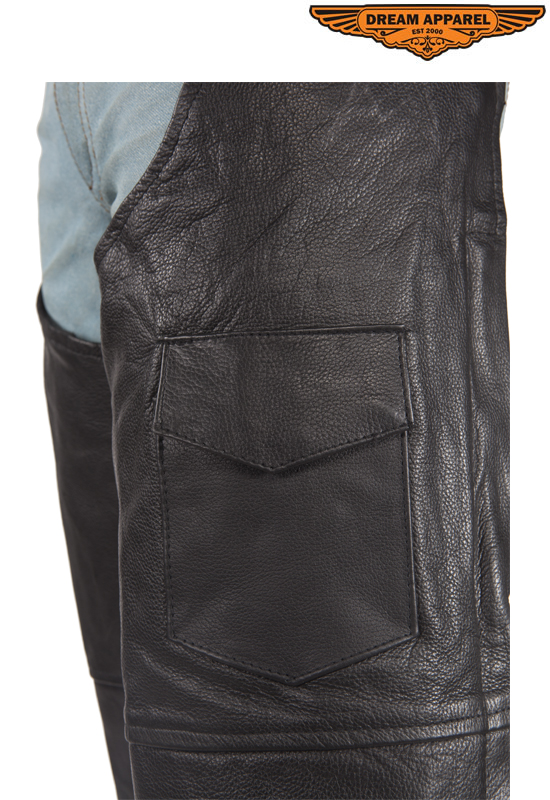 Men's Black Leather Motorcycle Chaps Split Cowhide Adjustable Belt - Image 5