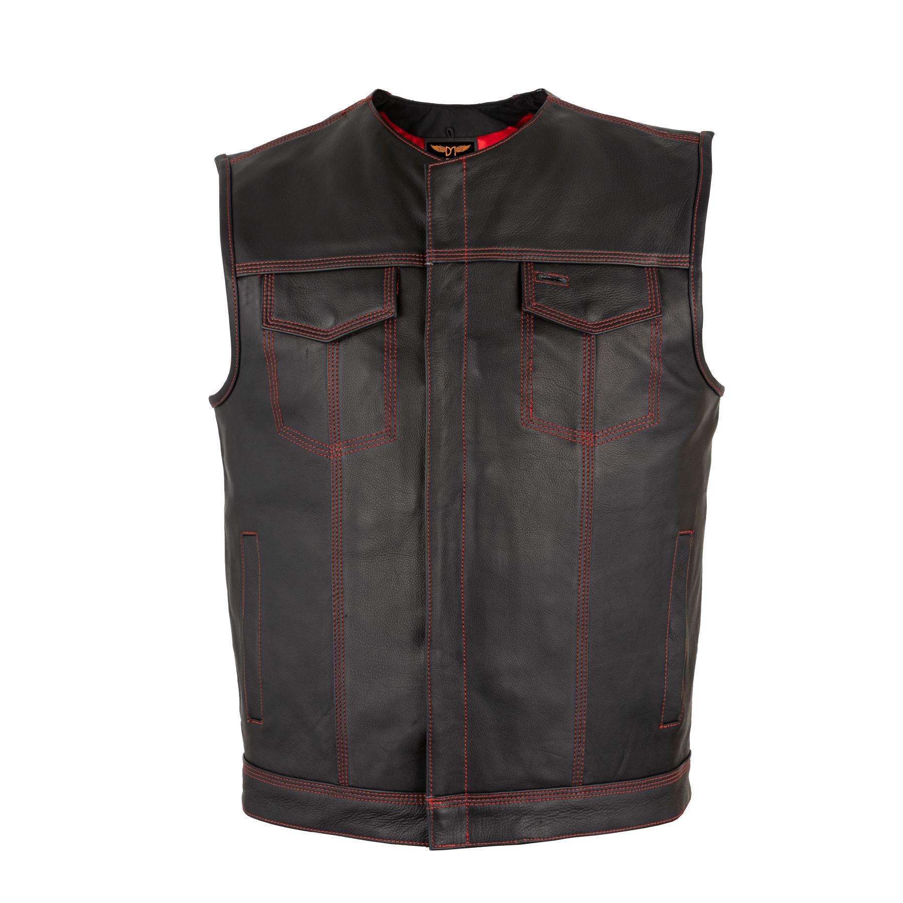 Mens SOA Motorcycle Vest Cowhide Leather Red Thread Concealed Gun Pockets Lined - Image 5