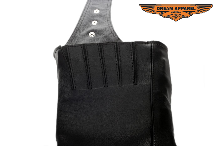 Leather Motorcycle Sling Chaps Black Top Grain Cowhide Zipper Snap Closure - Image 5