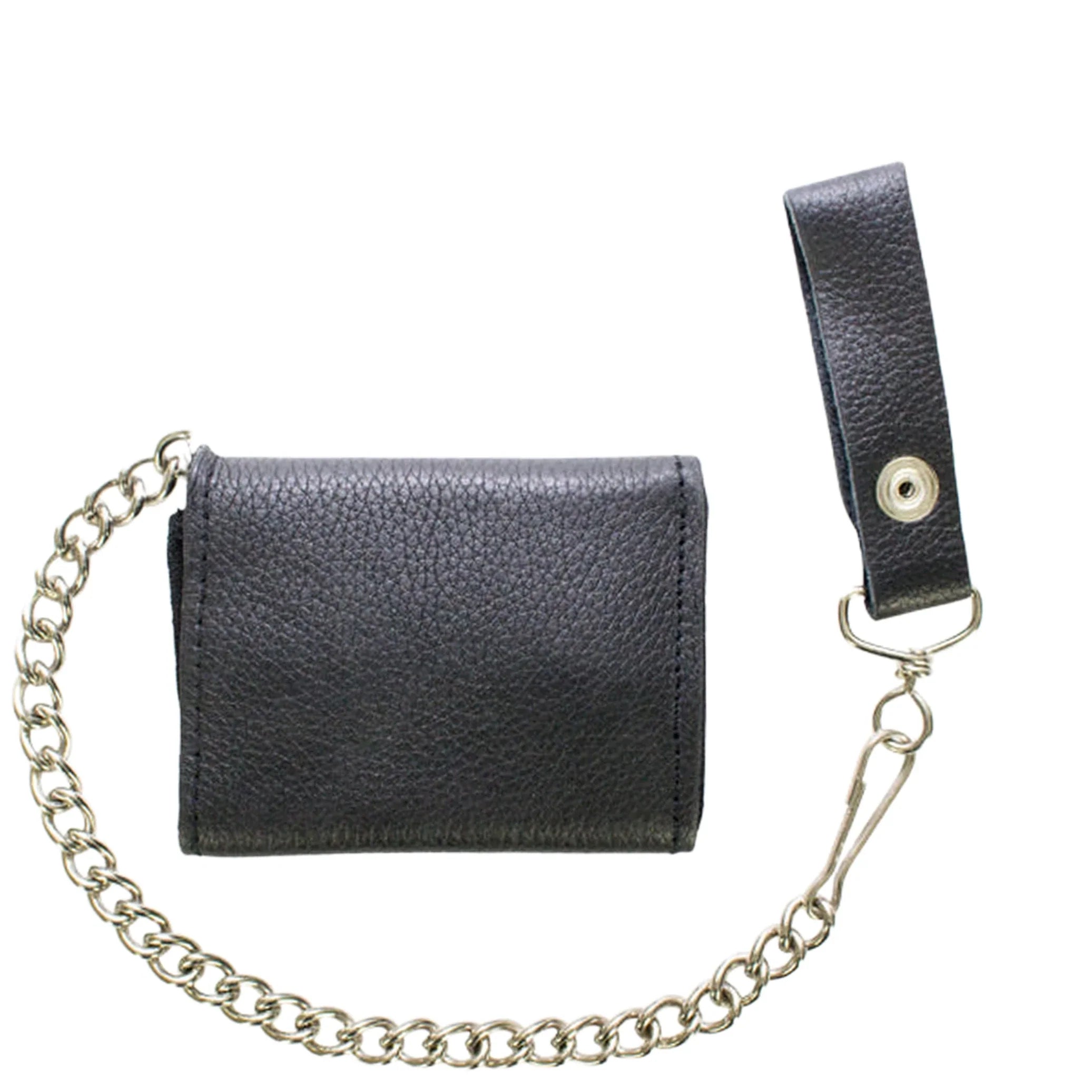 Leather Biker Tri-Fold Wallet Black Heavy Duty Cowhide Chain Strap - Image 5