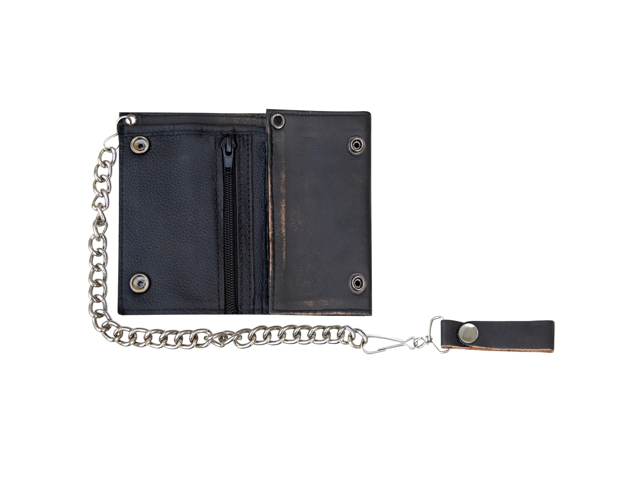 Dream Apparel Distress Brown Leather Heavy Duty Biker Trifold Chain Wallet with - Image 5