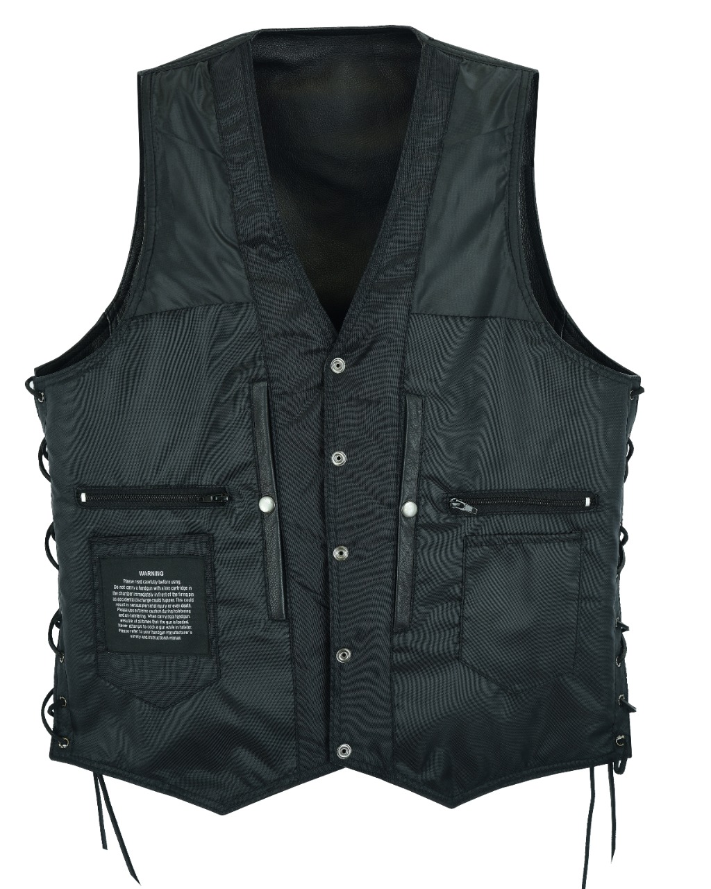 Men's Premium Cowhide Leather Vest Ten Pockets Concealed Carry Side Laces - Image 5