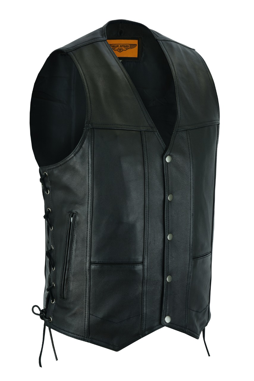 Men's Premium Cowhide Leather Vest Ten Pockets Concealed Carry Side Laces - Image 6