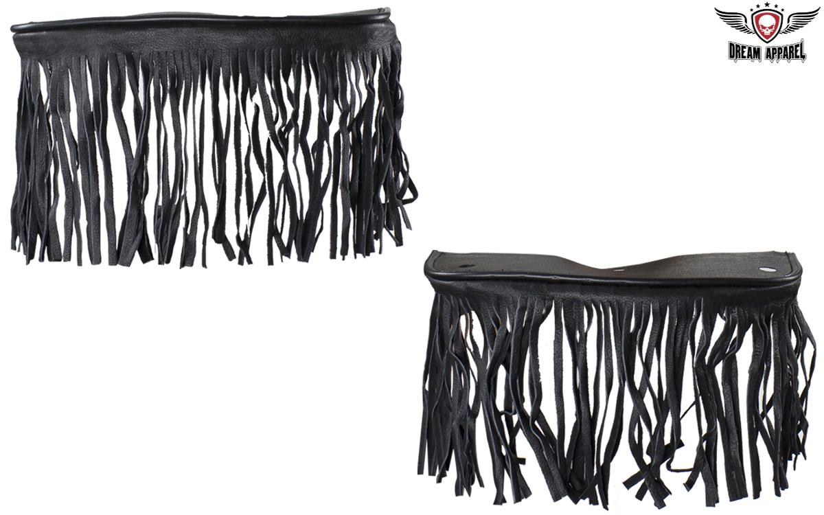 Black Leather Motorcycle Floor Boards with 7 Inch Fringe 8x4 Inch - Image 6