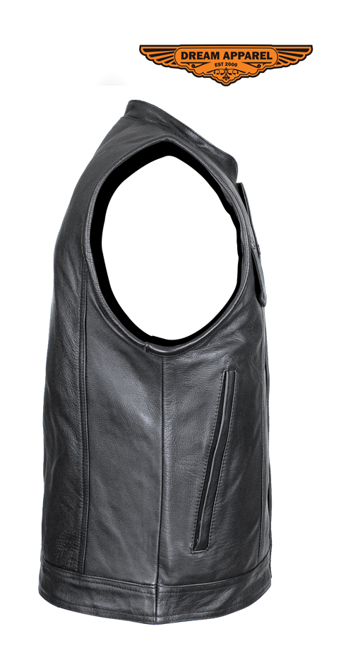 Cowhide Leather Motorcycle Club Vest Defender Vest Black Concealed Gun Pockets - Image 6