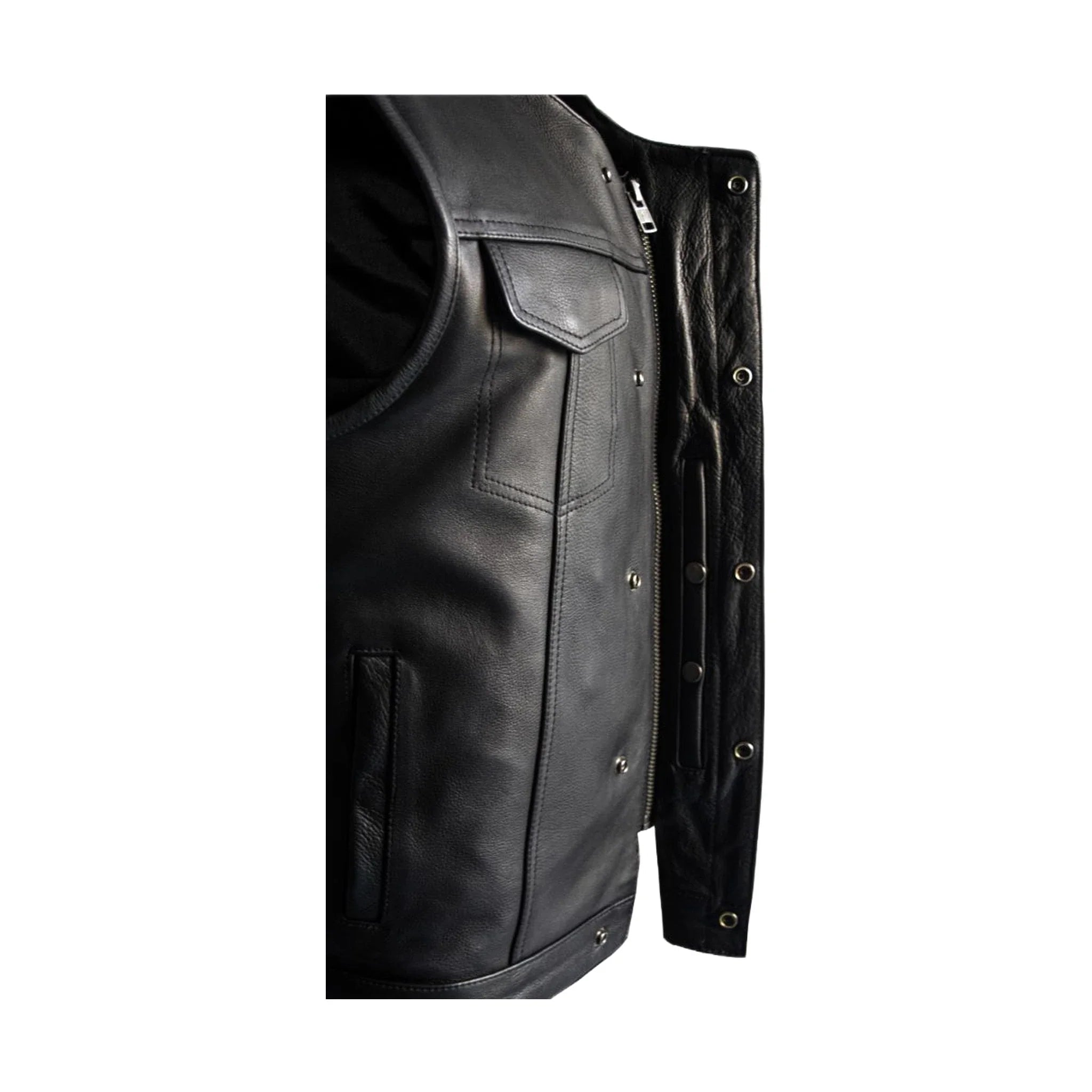 Mens Motorcycle Club Vest Conceal Gun Pockets Heavy Duty Premium Leather - Image 6