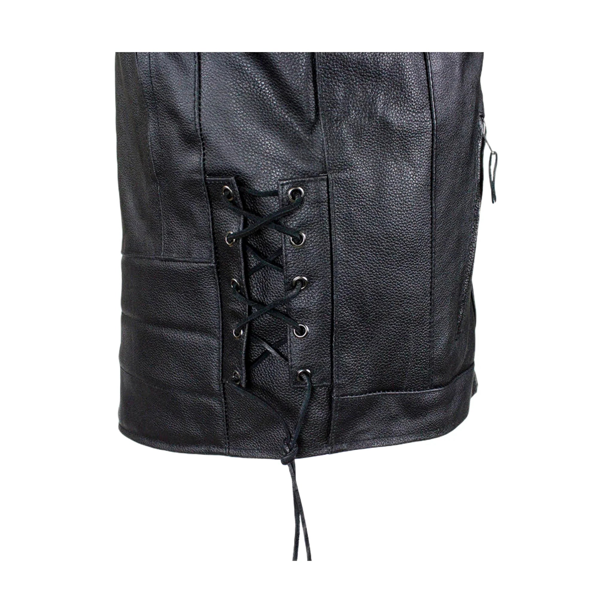 Mens Vented Racer Leather Jacket Side Laces Gun Pockets Zip Out Lining - Image 6