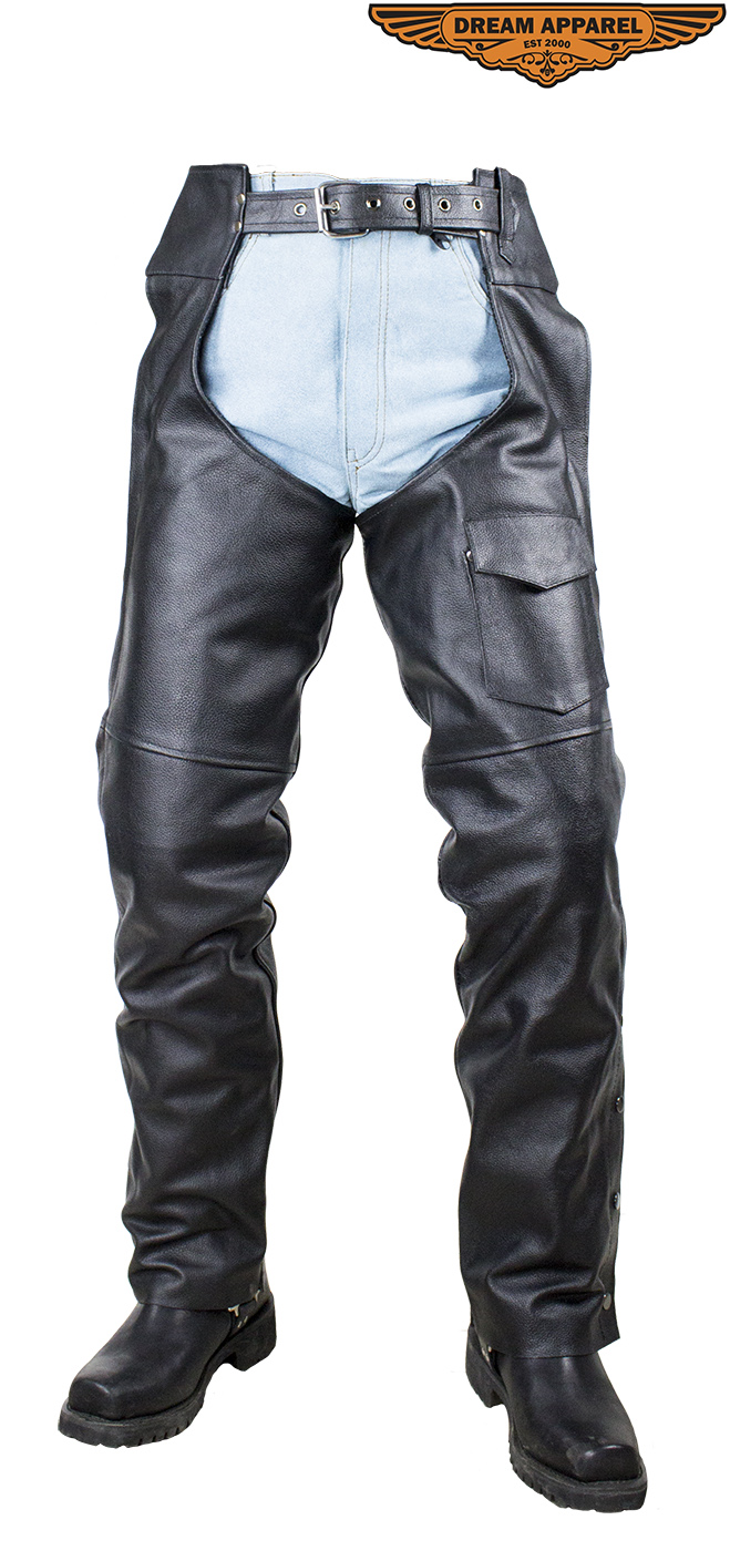 Black Split Leather Motorcycle Chaps Dream Apparel Zipout Liner Mesh - Image 6