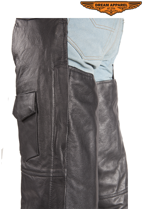 Men's Black Leather Motorcycle Chaps Split Cowhide Adjustable Belt - Image 6