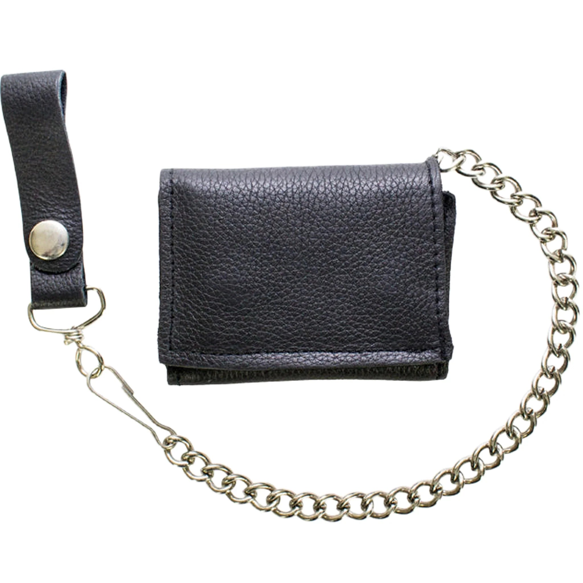 Leather Biker Tri-Fold Wallet Black Heavy Duty Cowhide Chain Strap - Image 6