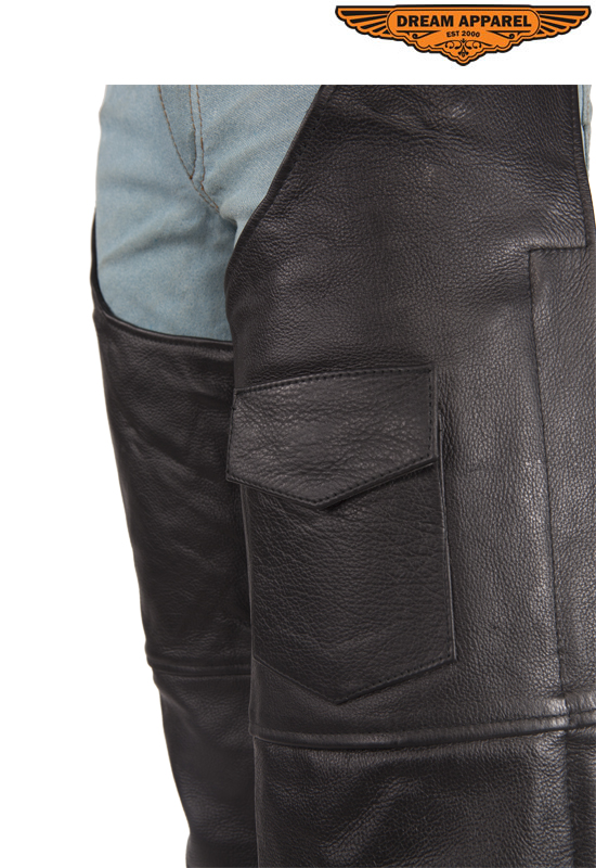 Leather Chaps Black Top Grain Split Cowhide Zipper Snap Leg Straps - Image 6