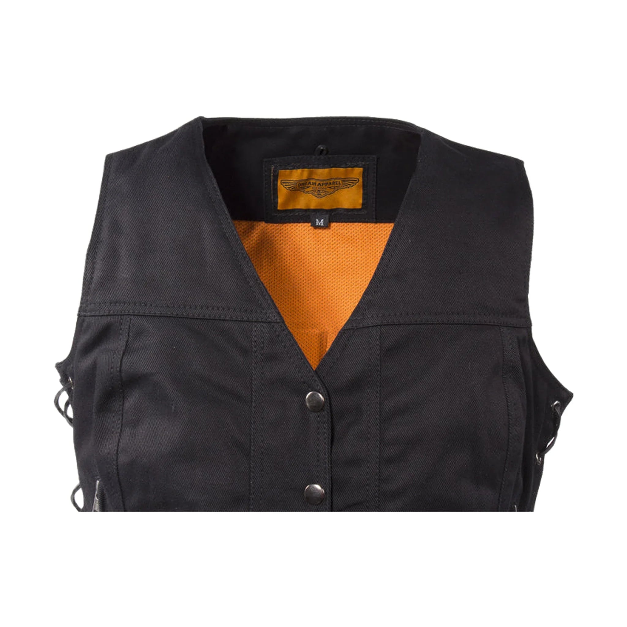 Womens Black Denim Motorcycle Vest With Side Laces - Image 6