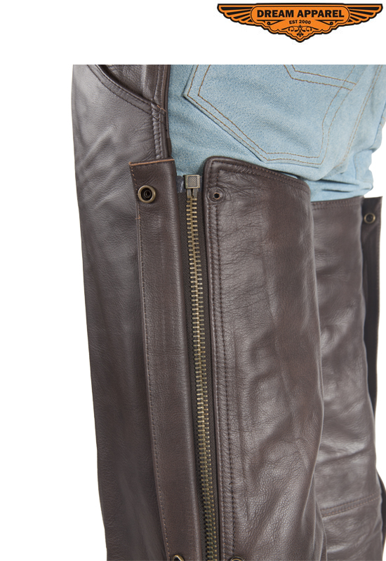 Women Brown Leather Riding Chaps Top Grade Cowhide Soft Touch Size Adjustable - Image 7