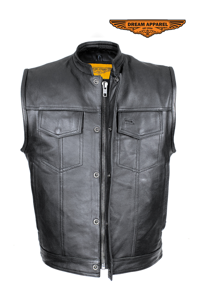 Cowhide Leather Motorcycle Club Vest Defender Vest Black Concealed Gun Pockets - Image 7