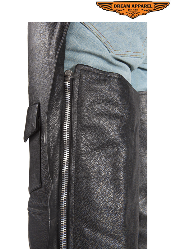 Men's Black Leather Motorcycle Chaps Split Cowhide Adjustable Belt - Image 7