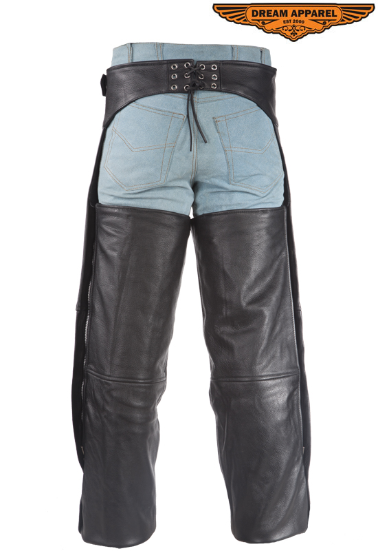Leather Chaps Black Top Grain Split Cowhide Zipper Snap Leg Straps - Image 7