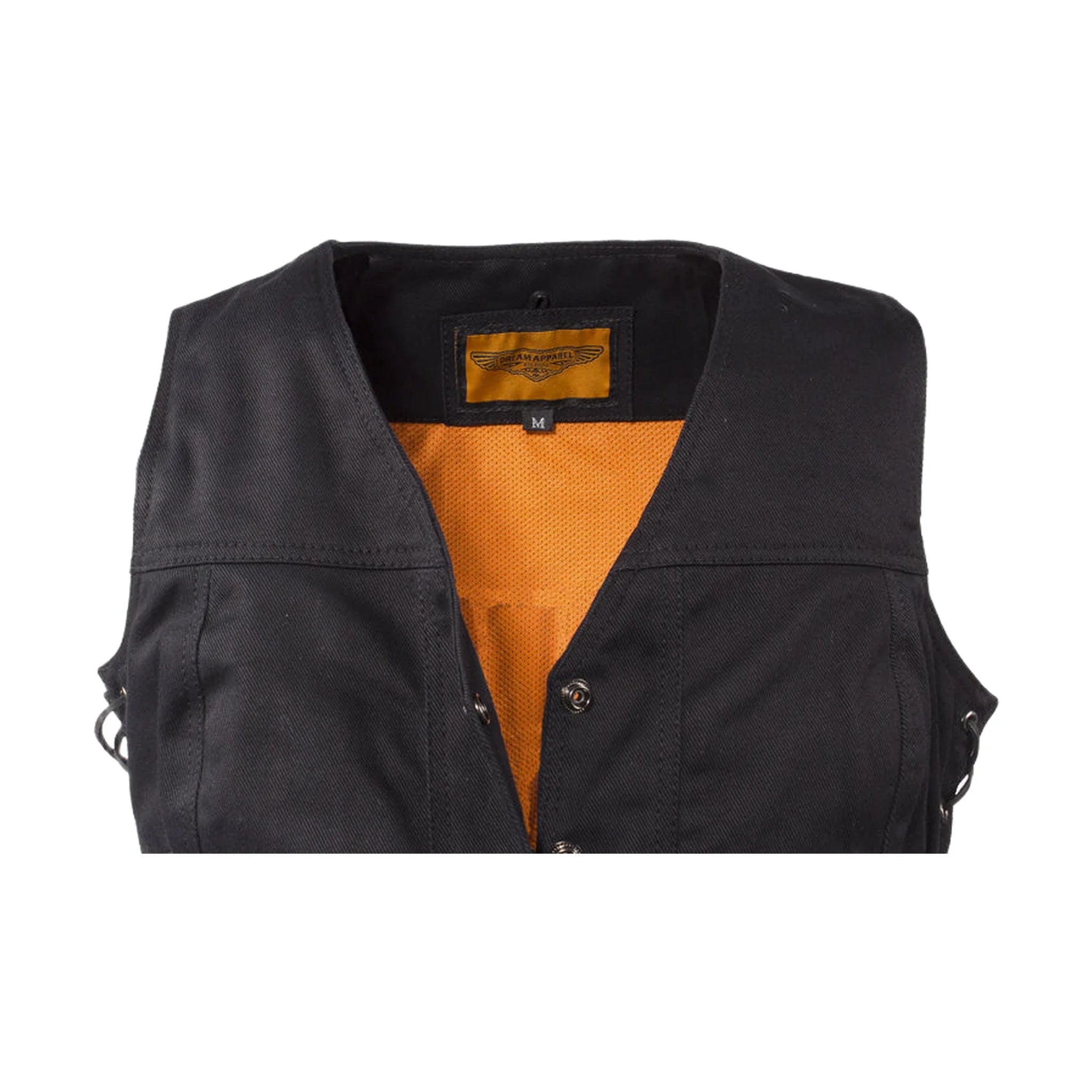 Womens Black Denim Motorcycle Vest With Side Laces - Image 7