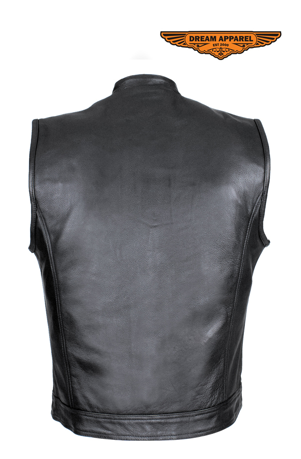Cowhide Leather Motorcycle Club Vest Defender Vest Black Concealed Gun Pockets - Image 8