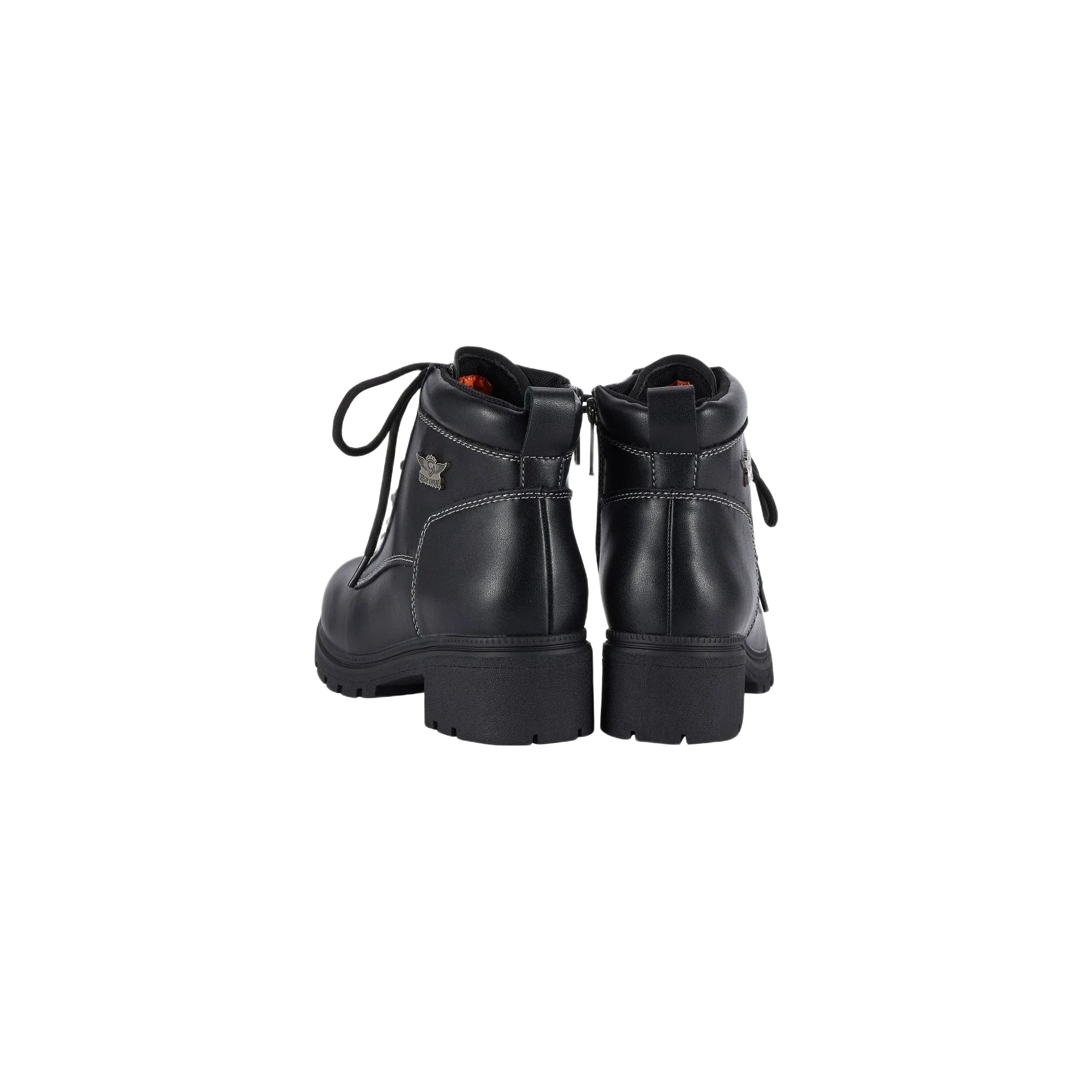 Women's Lace Up Motorcycle Riding Boots YKK Zipper Black Faux Leather Ankle - Image 8
