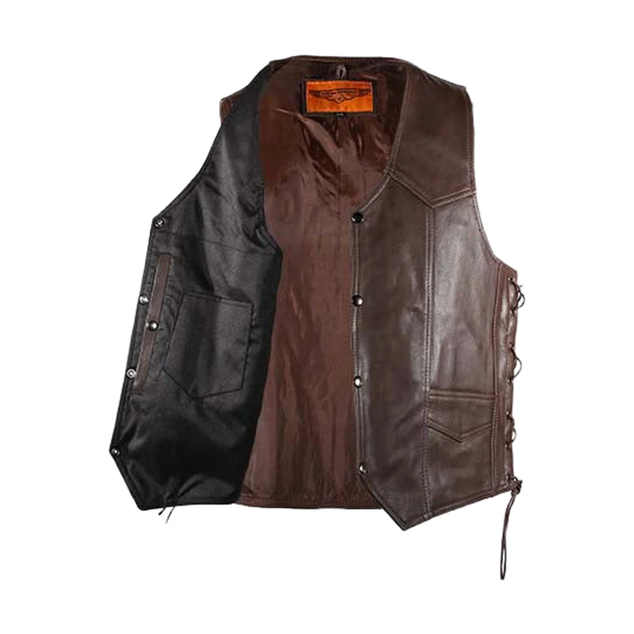 Mens Brown Leather Vest - Image 8
