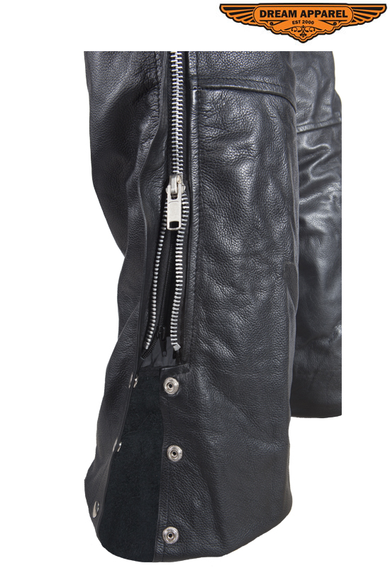 Men's Black Leather Motorcycle Chaps Split Cowhide Adjustable Belt - Image 8