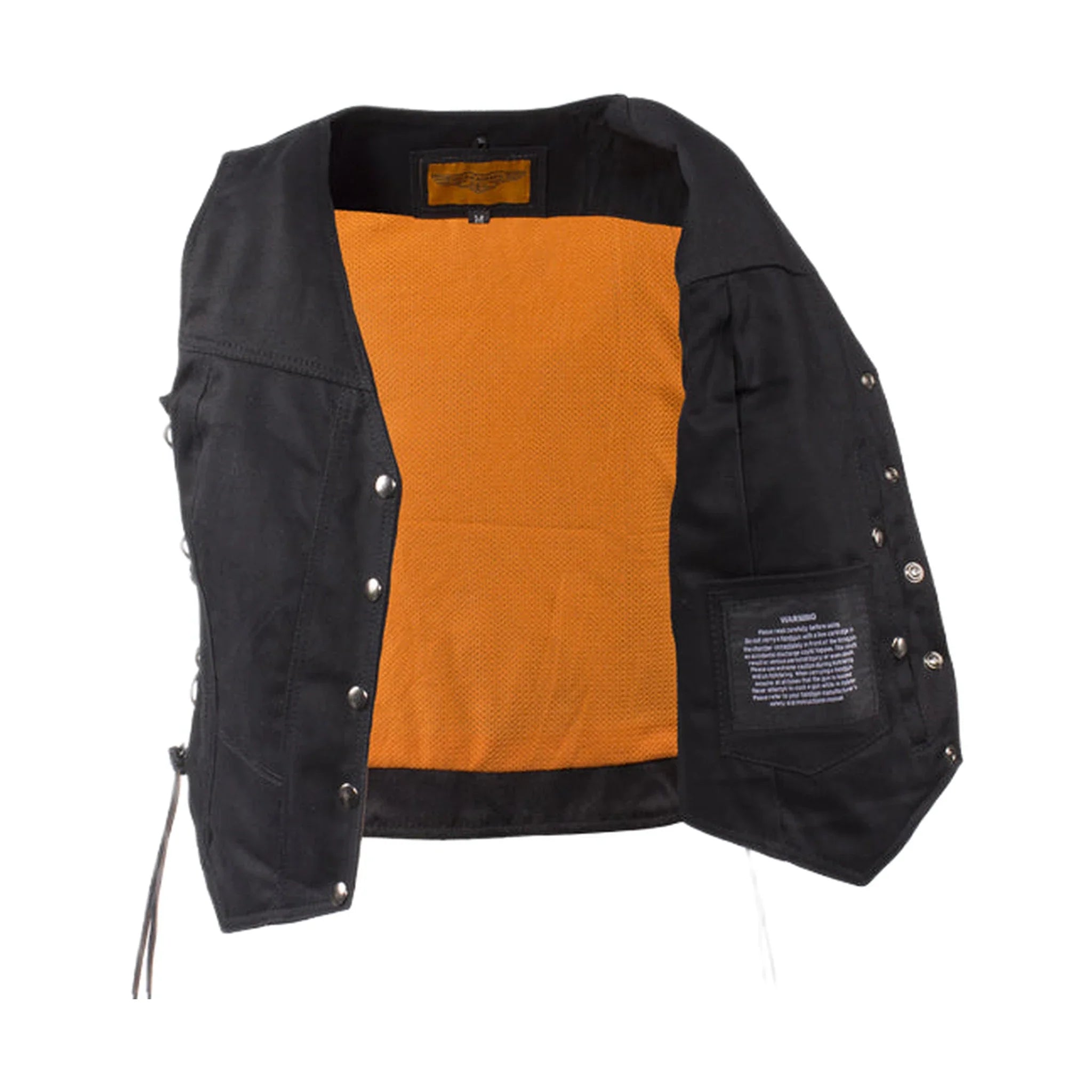 Womens Black Denim Motorcycle Vest With Side Laces - Image 8