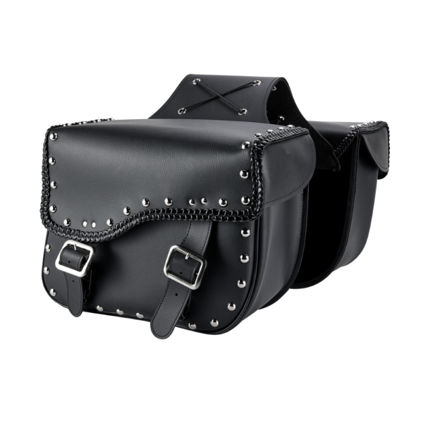 Motorcycle Saddlebag with Studs Durable Leather Black Storage Bag