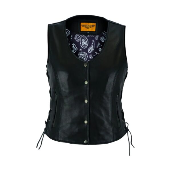 Dream Apparel Womens Vest Purple Paisley Lining Side Laces Conceal Pockets