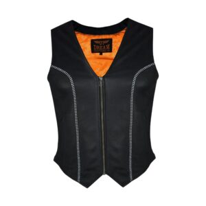 Women Zipper Front Vest with Bling, Side Zipper, Conceal Carry Leather