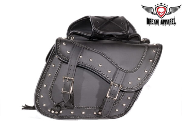 PVC Motorcycle Saddlebag With Braid Studs Universal Fit Waterproof 12x6x9.5
