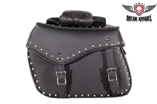 PVC Motorcycle Saddlebag With Studs Universal Fitting Waterproof Heavy Duty