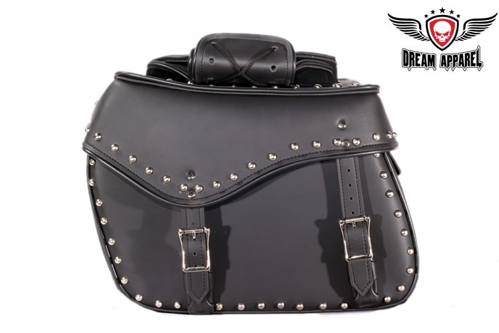 PVC Motorcycle Saddlebag With Studs Universal Fitting Waterproof Heavy Duty