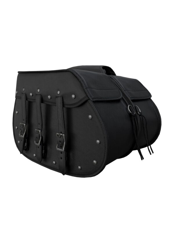 Stud Motorcycle Leather Saddlebag Classic Style Durable Storage Black