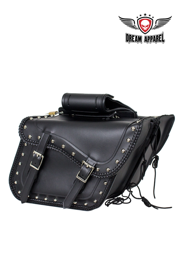 PVC Motorcycle Saddlebag With Chrome Heat Plate Gun Holster Universal Fit