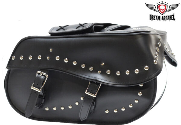 PVC Motorcycle Saddlebag With Studs Chrome Plate Waterproof UV Protection