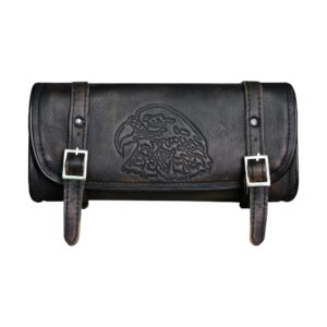 Dream Apparel Distress Brown Leather 12" Motorcycle Tool Bag With Eagle