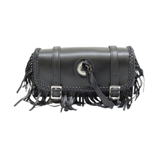 Leather Motorcycle Tool Bag with Braid, Fringes, and Concho