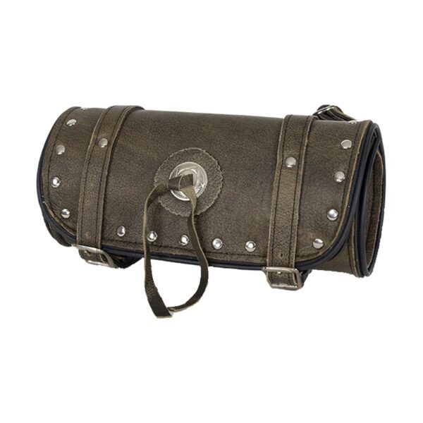 Dream Apparel Studded Brown Leather Motorcycle Tool Bag