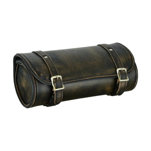 Dream Apparel Distress Brown Naked Leather Motorcycle Tool Bag 12-inches