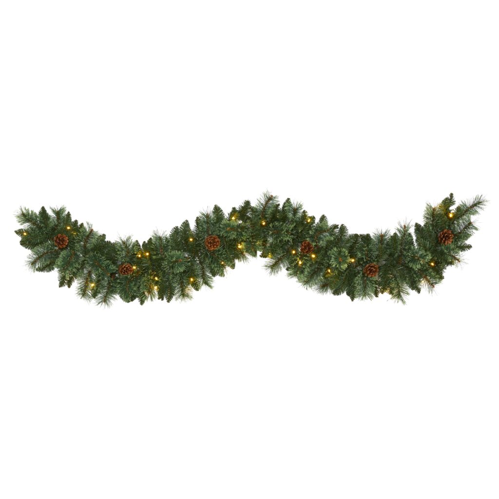 6 Foot White Mountain Pine Artificial Garland with Pinecone Seasonal Decor