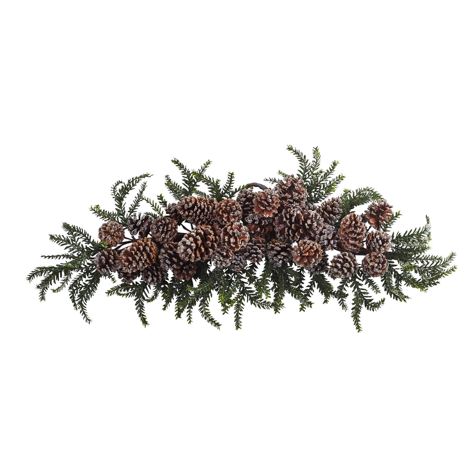 28 Inch Iced Pine Cone Swag Holiday Decor Green Foliage Table Accent