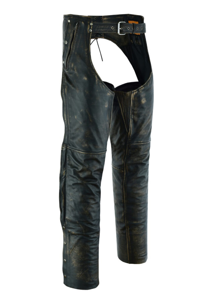 Motorcycle Chaps Dream Apparel Mens Distressed Brown Leather Cowhide