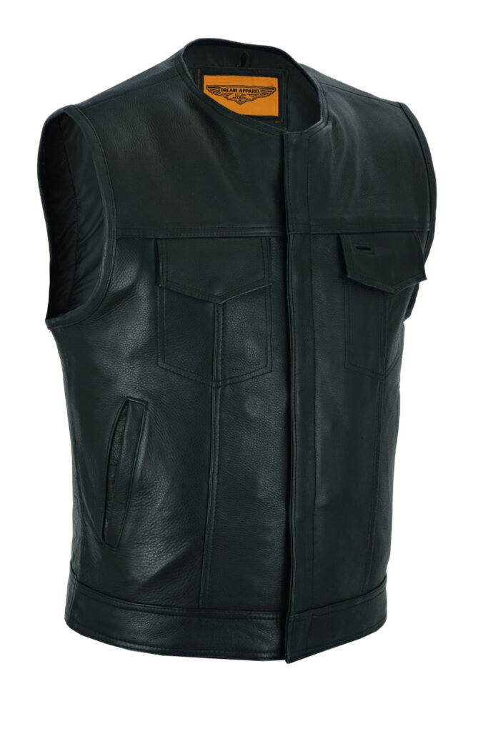 Motorcycle Club Vest Dream Apparel Men's Black Cowhide Leather Liner L