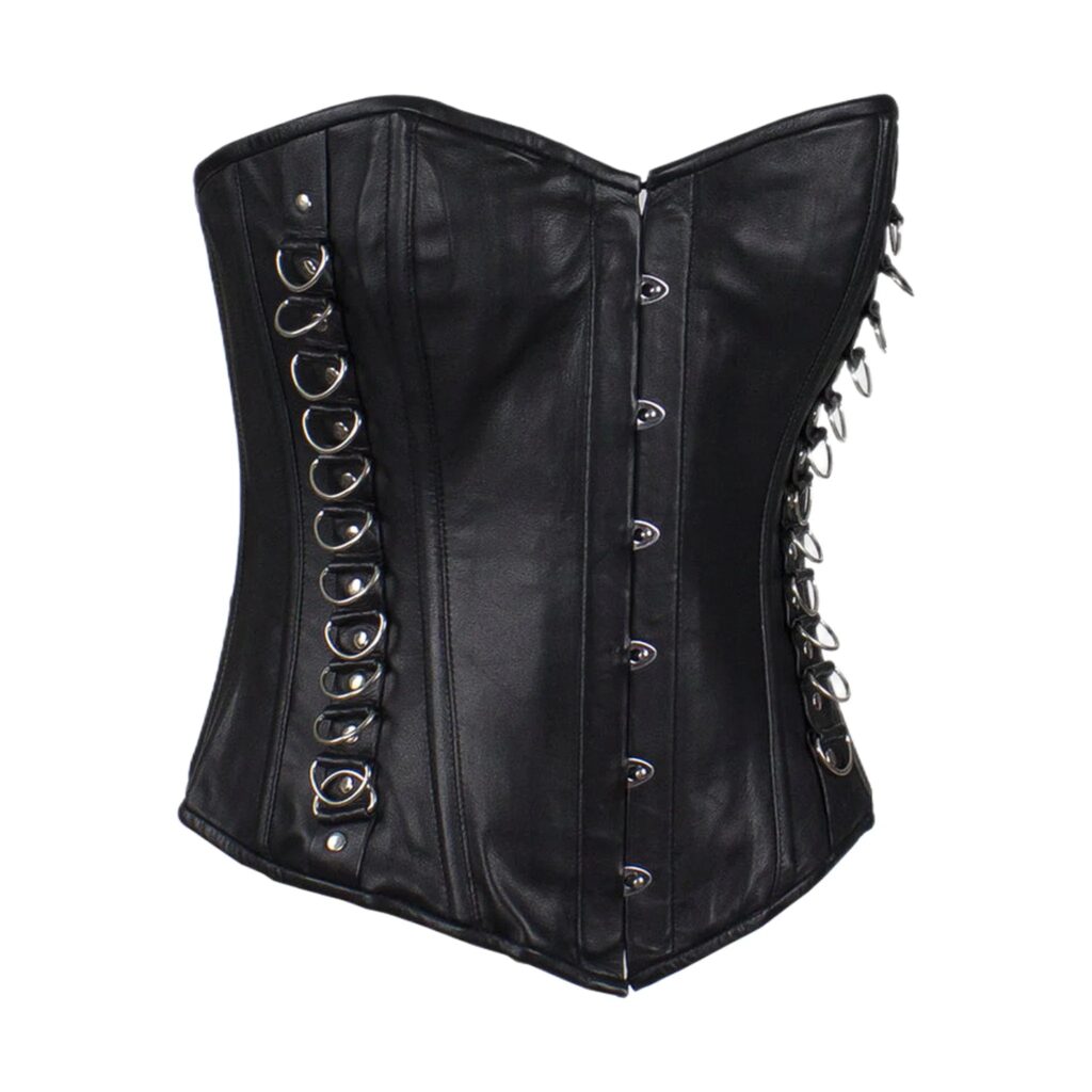 Women's Black Leather Corset with Pin Front Closure