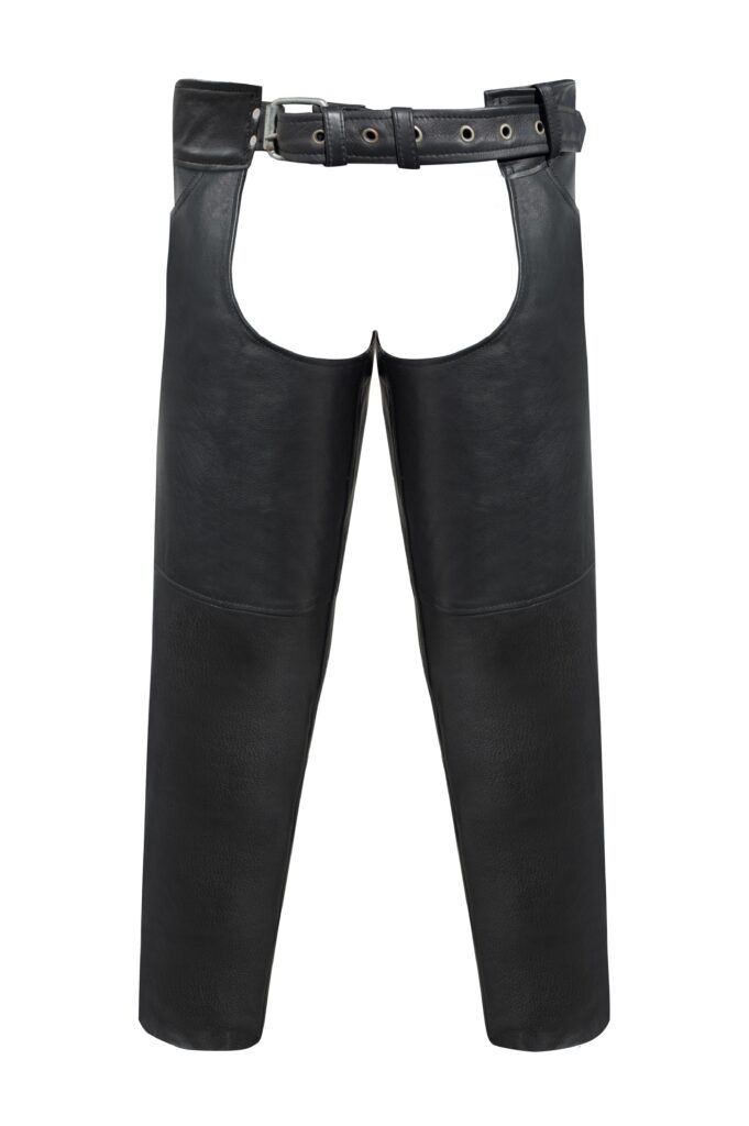 Motorcycle Cowhide Leather Chaps Dream Apparel Black Durable Riding Gear