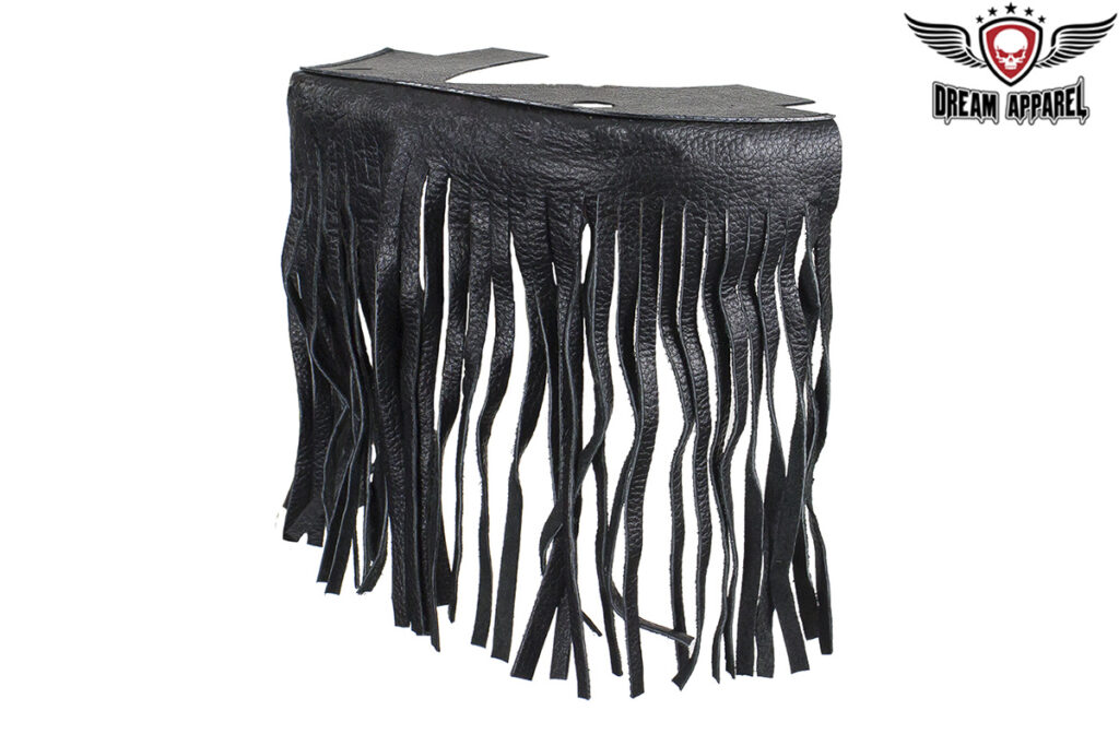 Black Leather Motorcycle Floor Boards with 7 Inch Fringe Passenger Fit