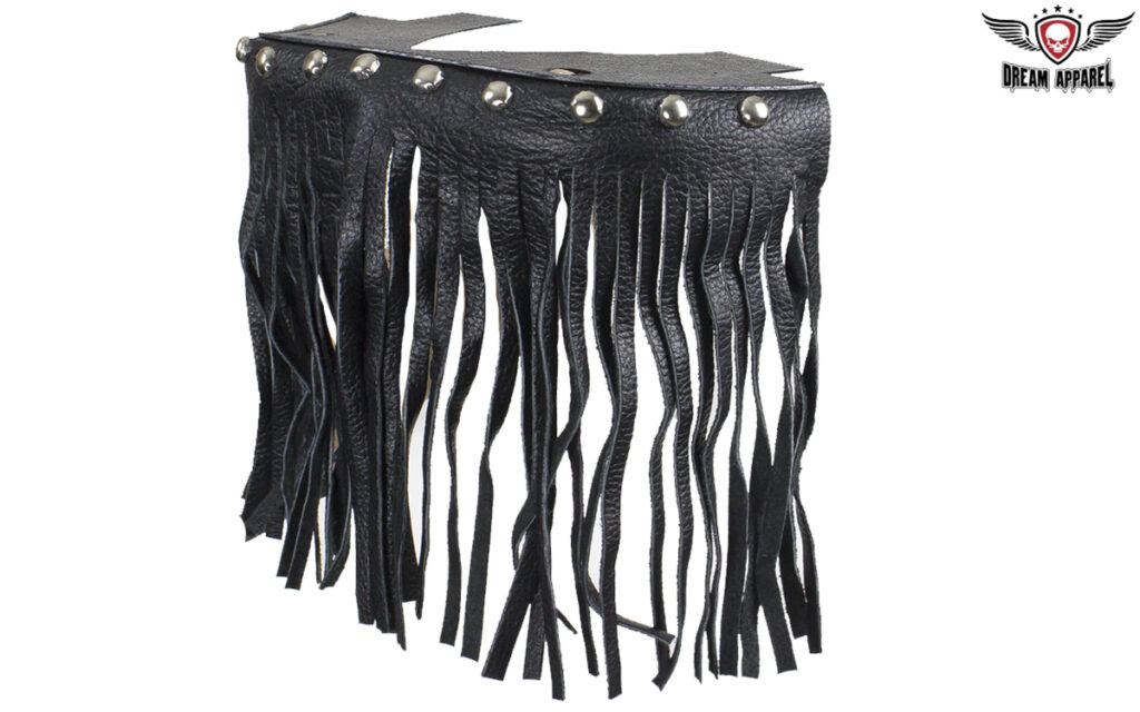 Leather Floor Boards Passenger Black Studded with Fringe 8x4 Inch
