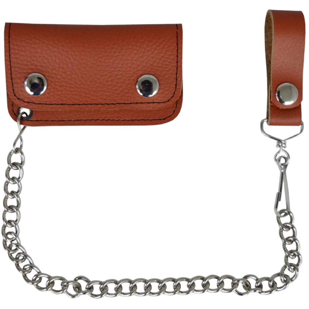 Brown Leather Motorcycle Chain Coins Wallet